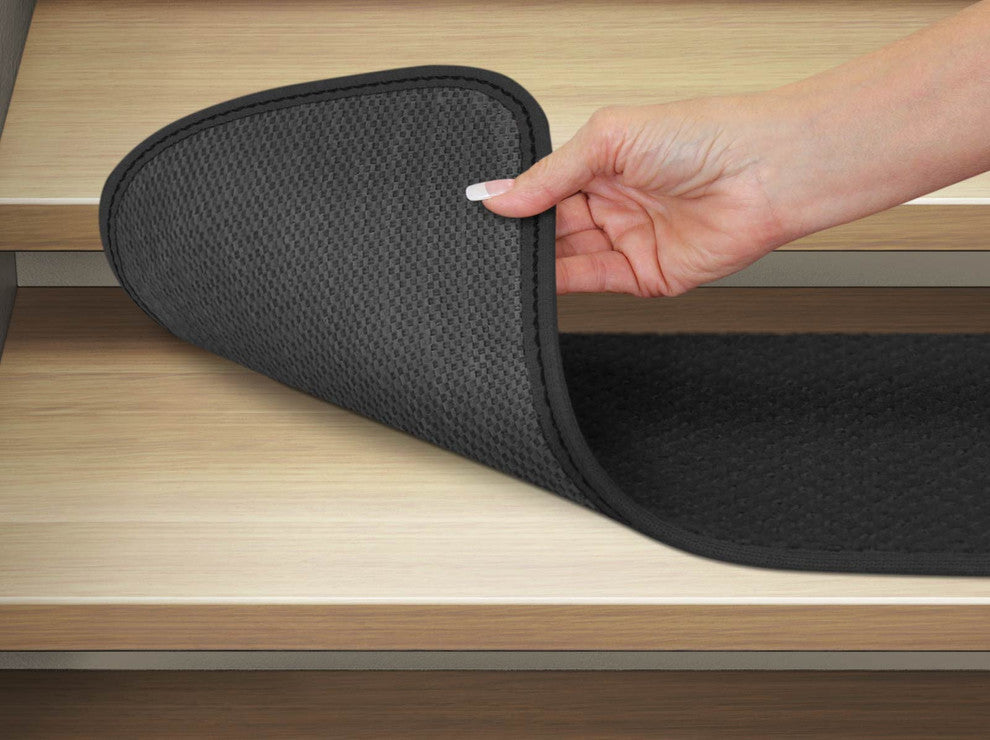 Set of 15 Skid-Resistant Carpet Stair Treads Black, 9"x36"