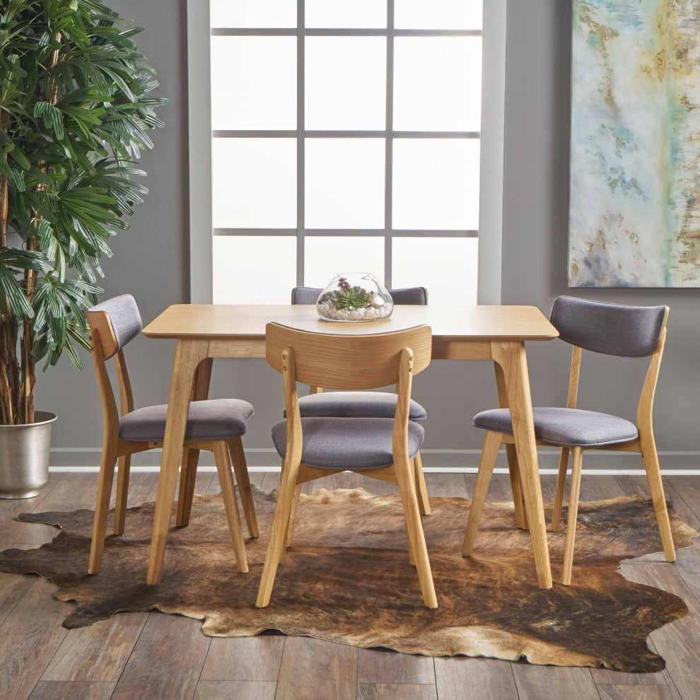 GDF Studio 5-Piece Meanda Mid Century Wood Dining Set, Dark Gray