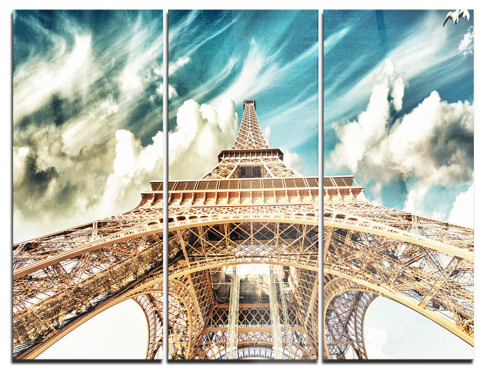 "Eiffel Tower Under Blue Sky" Photography Metal Wall Art, 3 Panels, 36"x28"