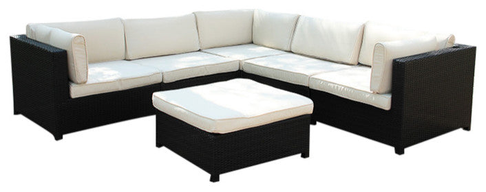 Wicker Outdoor Furniture Sectional Sofa Set, Cushions, White