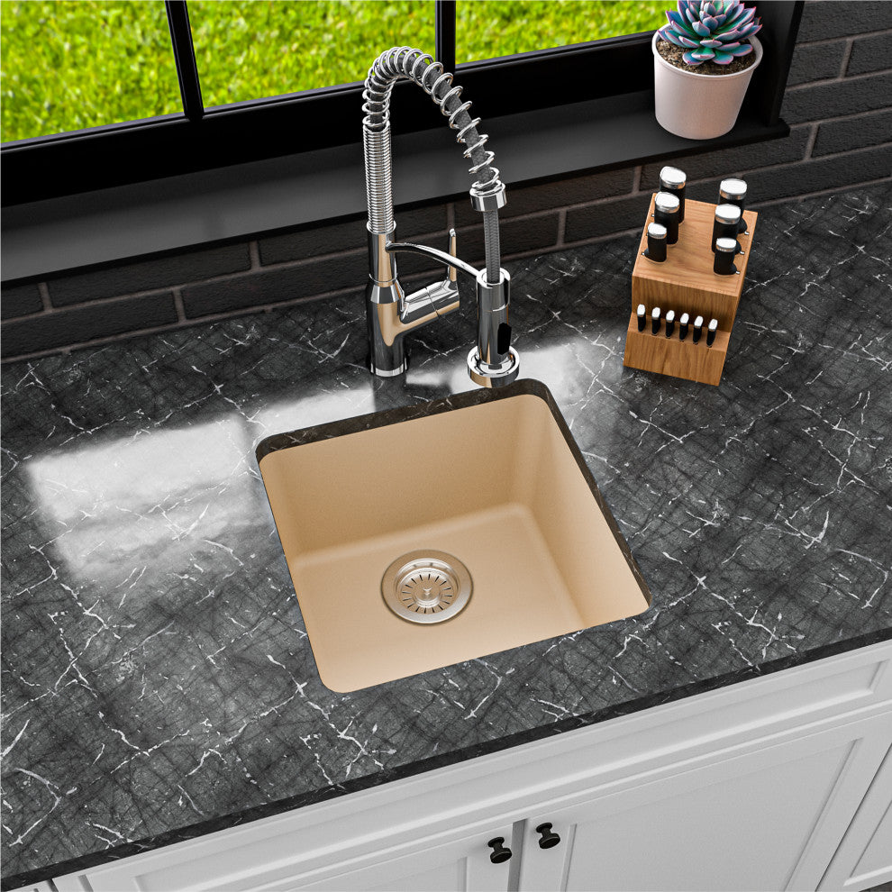 Karran Undermount Quartz Composite 17" Bar Single Bowl Sink, Bisque