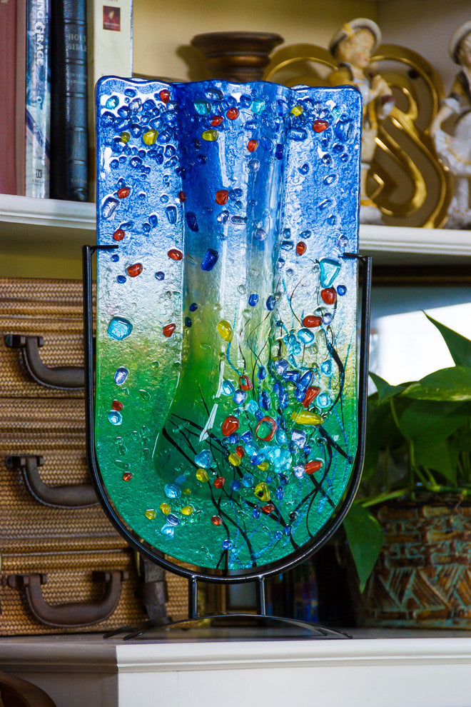 Tall U Fused Glass Vase, 18.5"x10"
