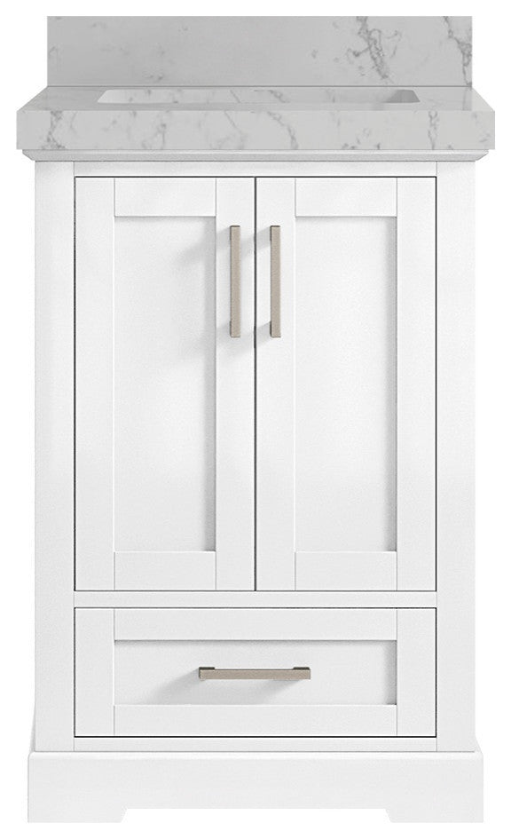 Boston 24 Single Sink Bathroom Vanity, White 2" Venatino Quartz