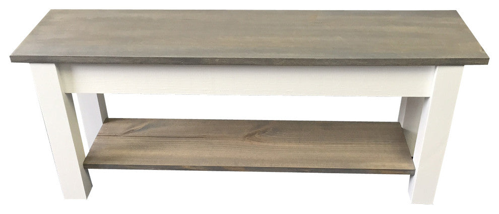 Cottage Bench With Shelf, 66"