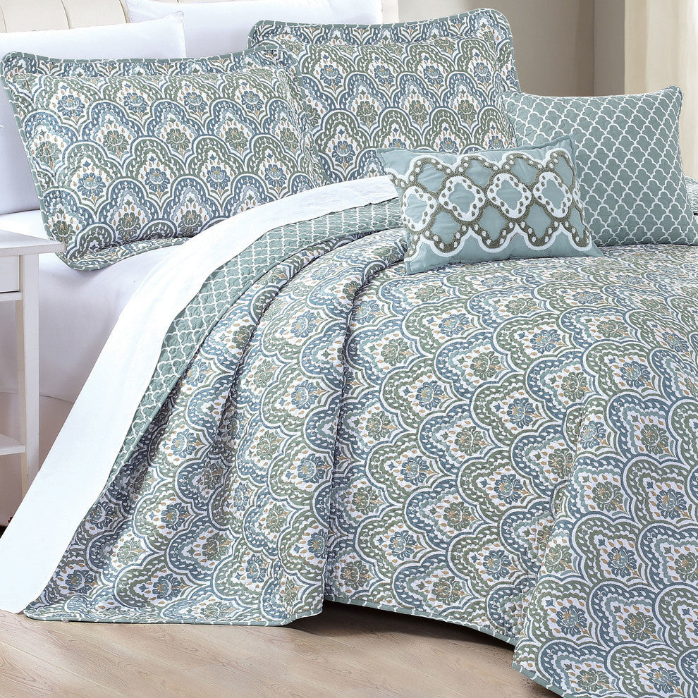 Tivoli Mini Printed 5 Piece Bed Spread, Gray, King