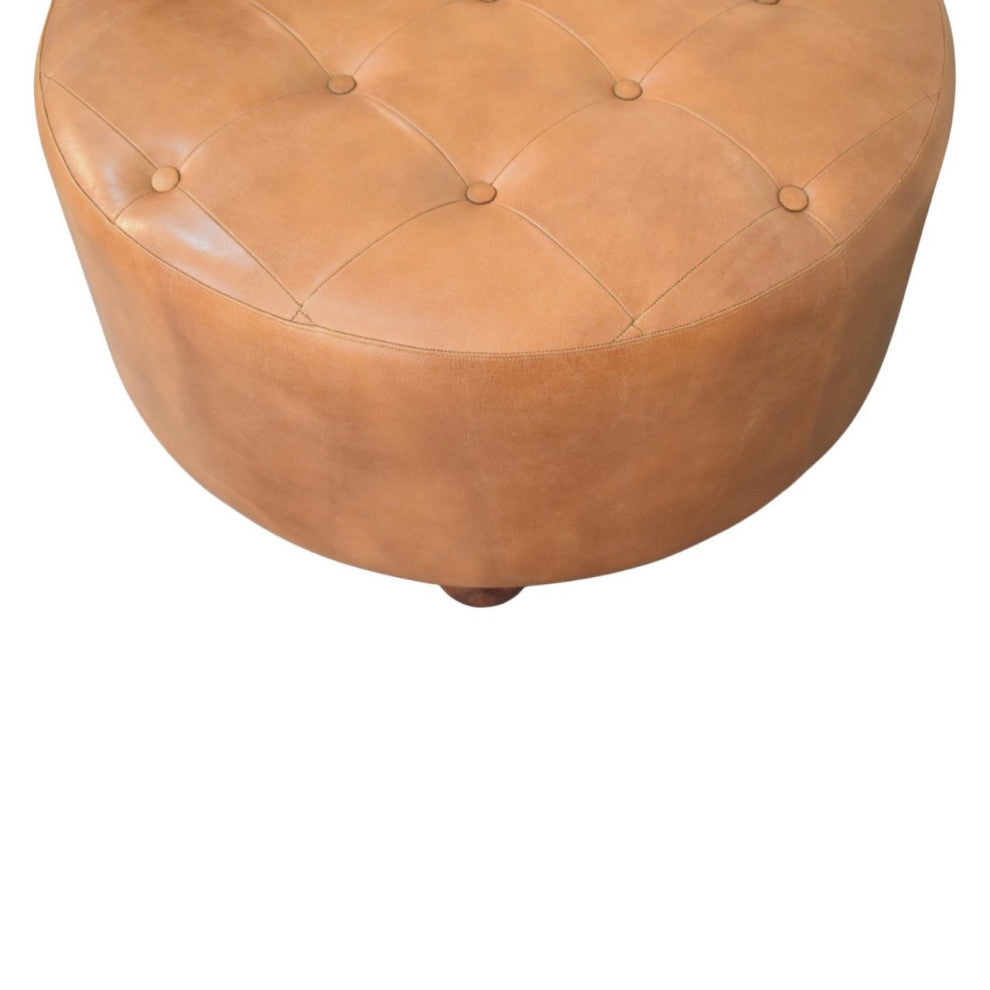 Ottoman upholstered Buffalo Brown hide leather Round Artisan Furniture
