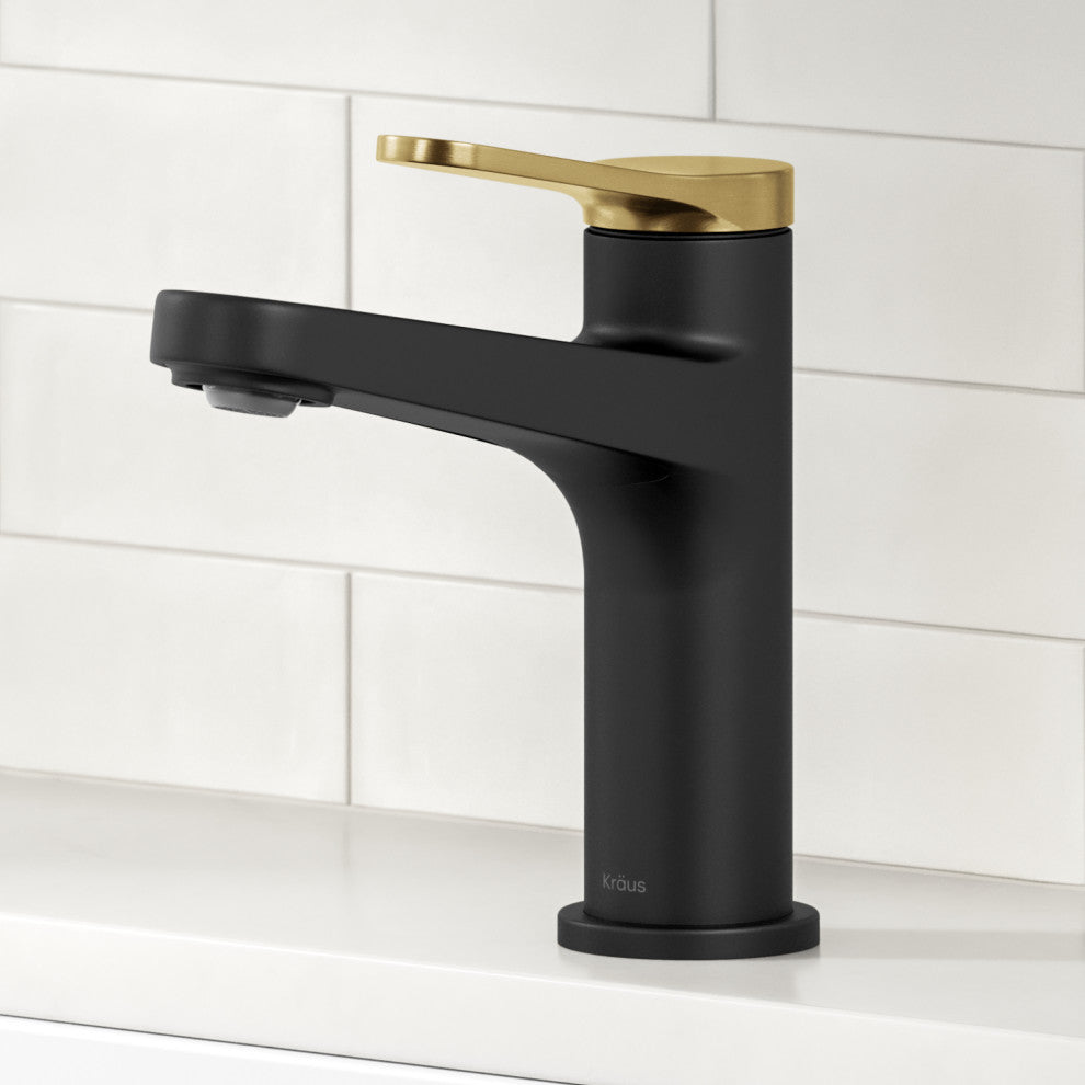KRAUS Indy Single Handle Basin Bathroom Faucet Spot Free BBMB, Pop Up Drain