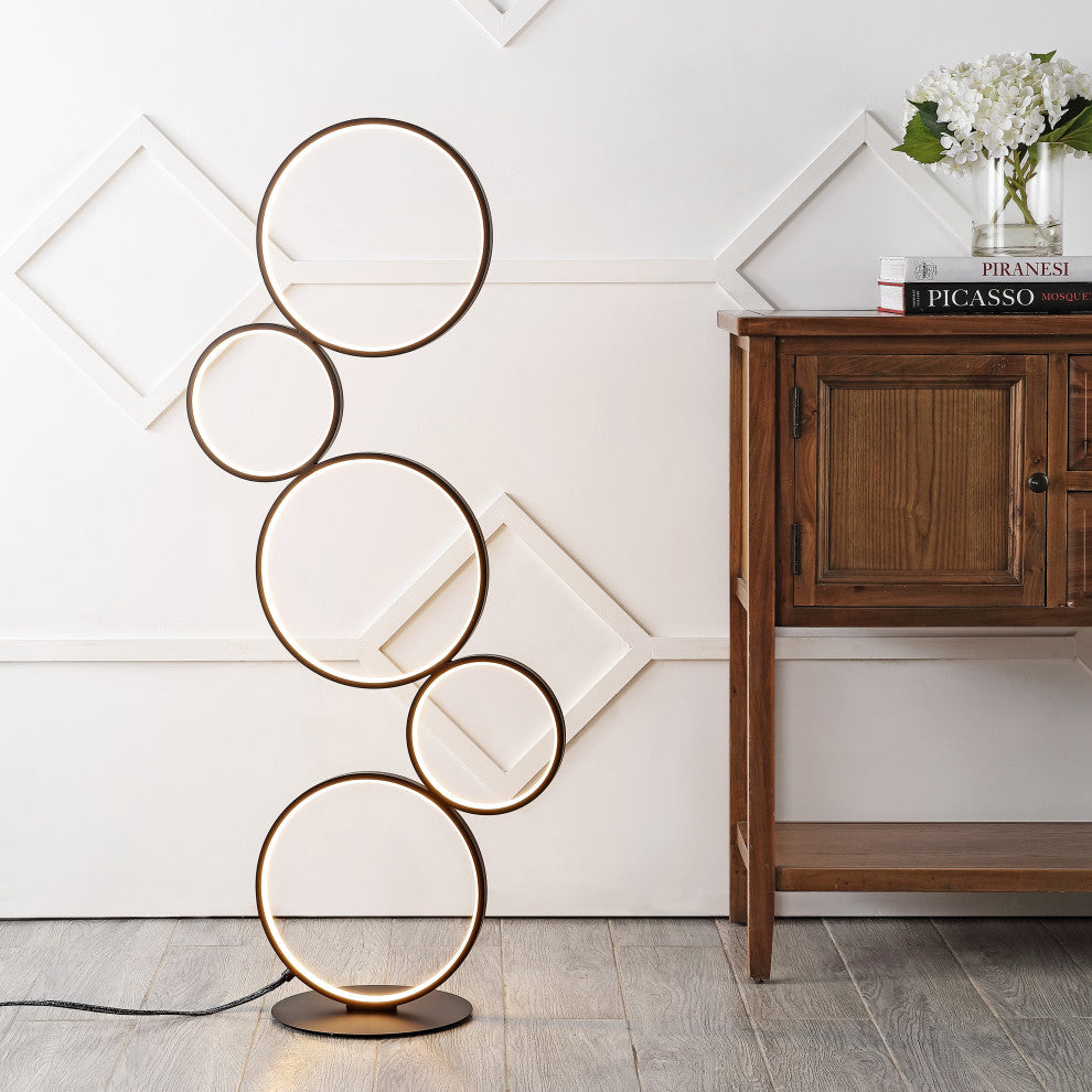 Pluto Stacked Circles 45" 5-Light Modern Integrated LED Floor Lamp, Black
