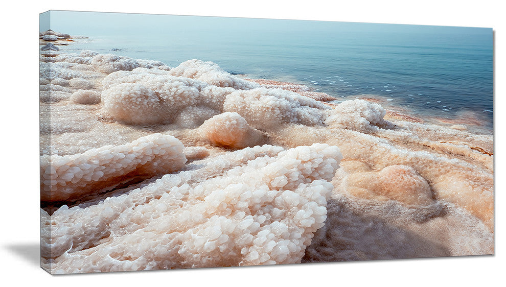 "Crystallized Salt On Dead Sea Beach" Extra Large Seashore Canvas Art, 40"x20"