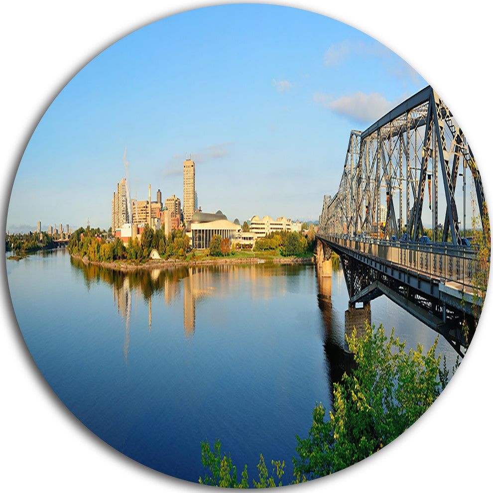 Ottawa Morning Panorama, Cityscape Photo Round Wall Art, 11"