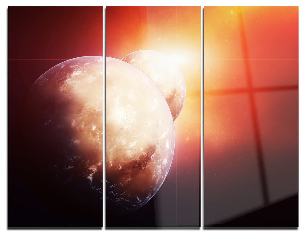 "Planets With Rising Star" Spacescape Metal Wall Art, 3 Panels, 36"x28"