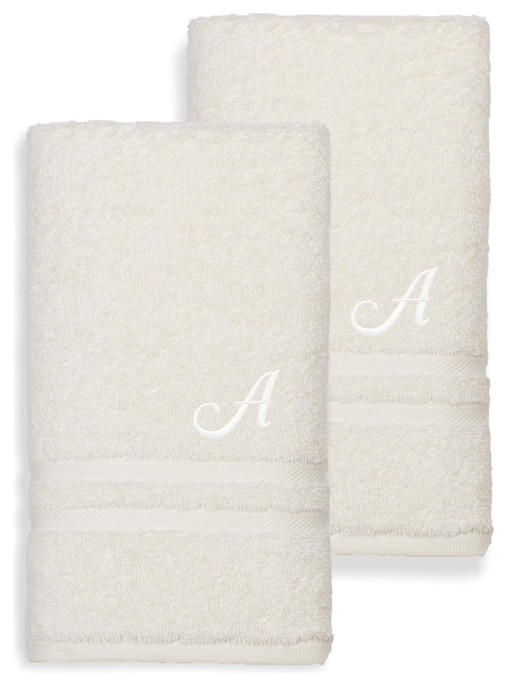 Denzi Hand Towels With Monogrammed Letter, Set of 2, A