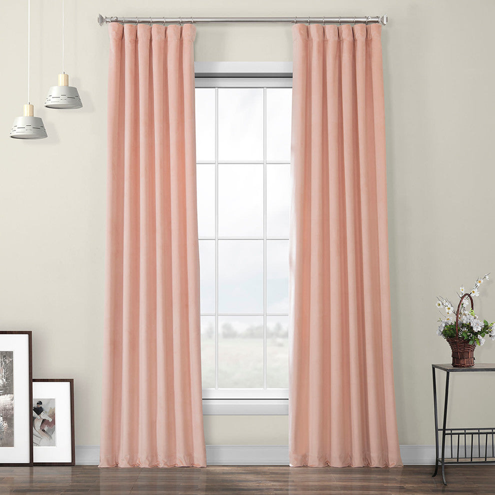 Heritage Plush Velvet Curtain Single Panel, Peach Blossom, 50"x84"