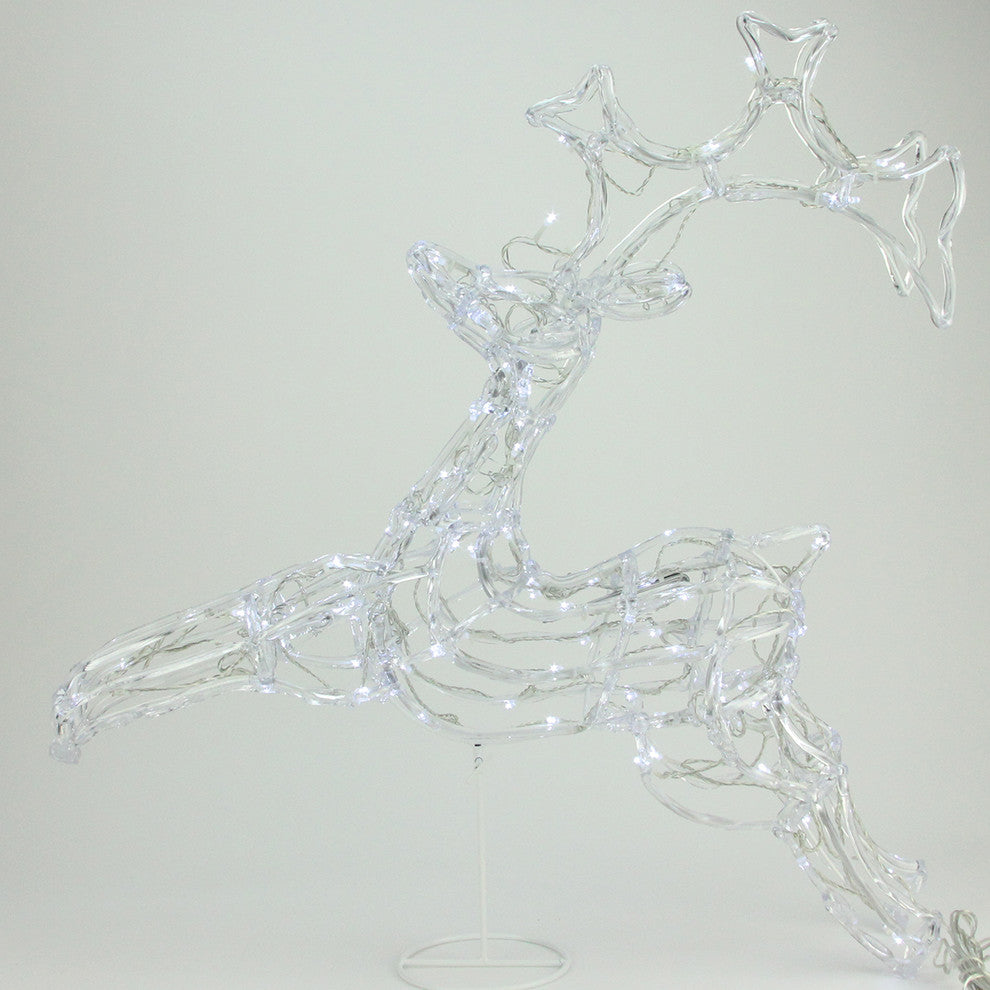 LED Running Buck Deer Spun Glass Yard Decoration, Polar White Lights, 33"