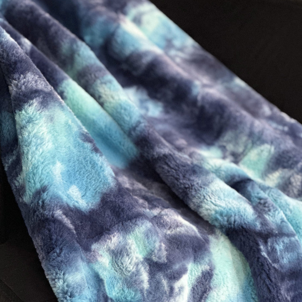 Plutus Blue Fureal Faux Fur Luxury Throw Blanket, 80"L x 90"W Twin XL