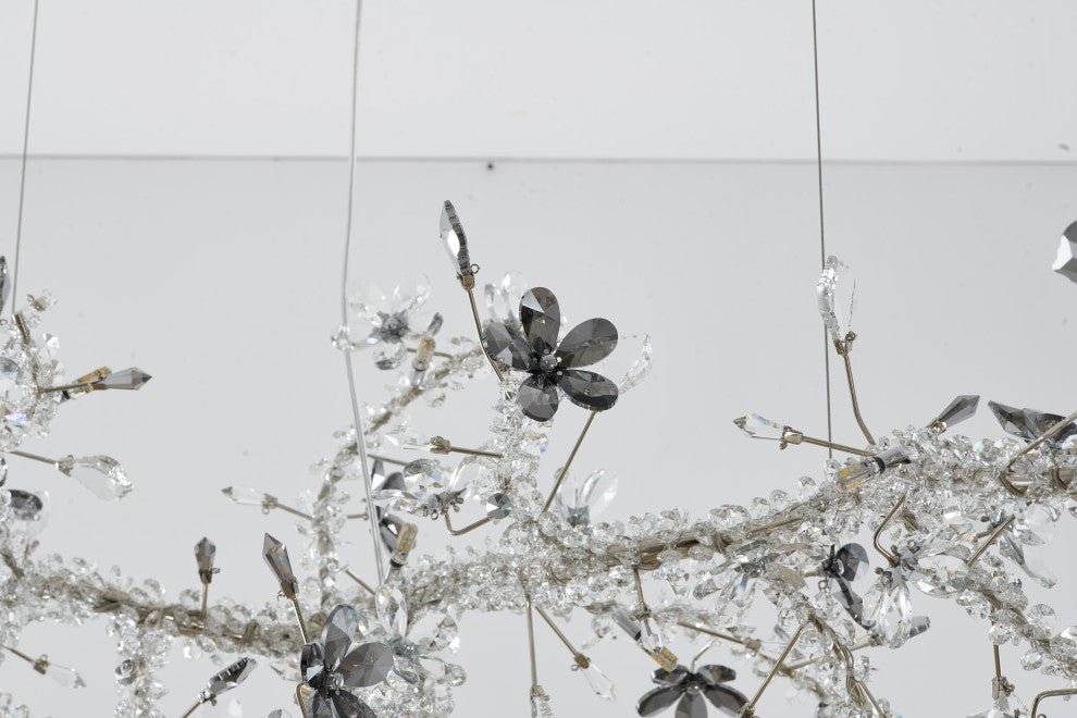 Smoke and Clear Crystal Branch Light Fixture With Clear Beaded Crystal Branches