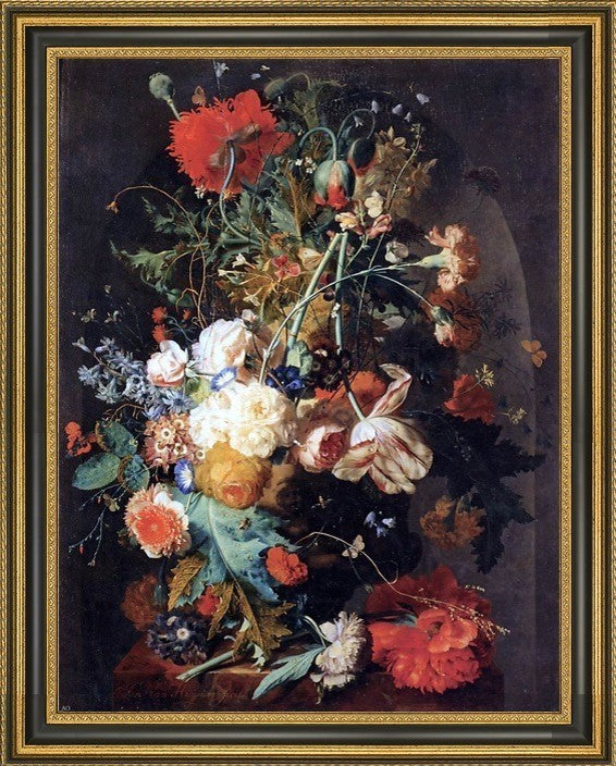 Jan Van Huysum Vase of Flowers in a Niche Framed Premium Canvas Print, 21"x28"