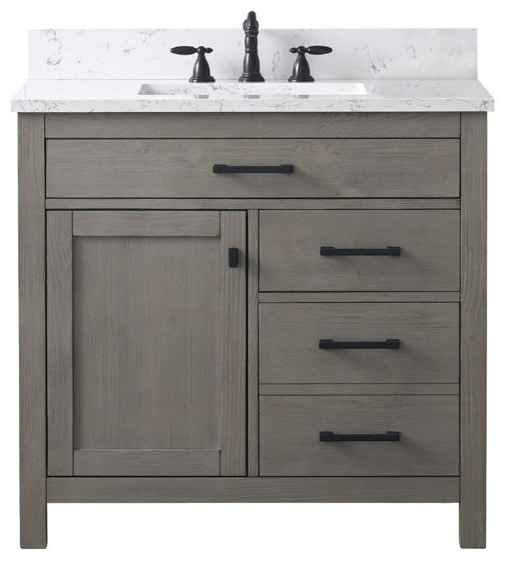 Jasper 36" Bathroom Vanity, Textured Gray, Ariston White Engineered Stone Top