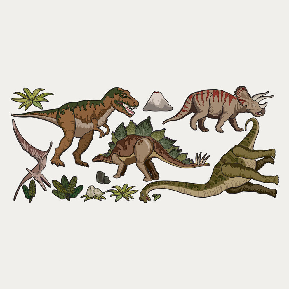 Dinosaur Peel and Stick Reusable Vinyl Wall Stickers, 14-Piece Set, Natural