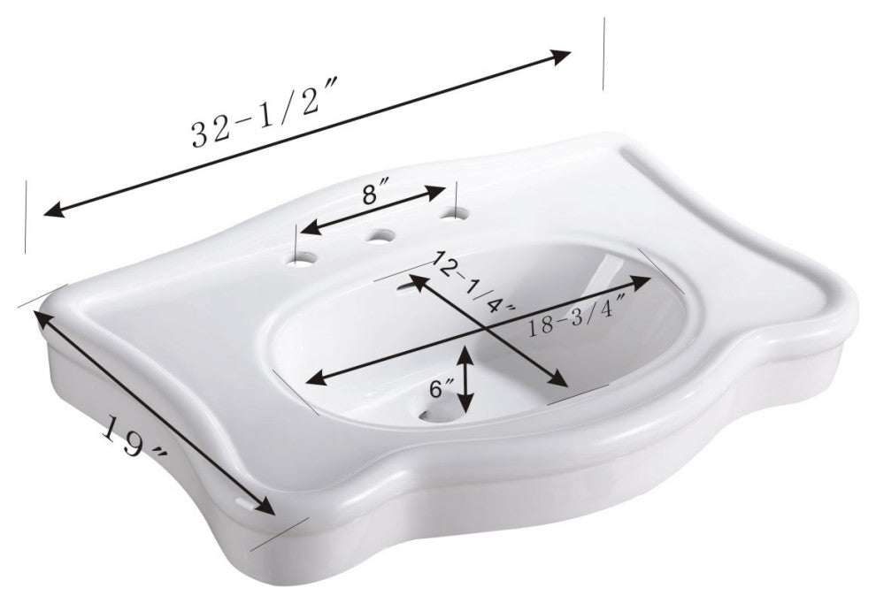 Bathroom Console Sink Deluxe Counter Top White Porcelain Renovators Supply