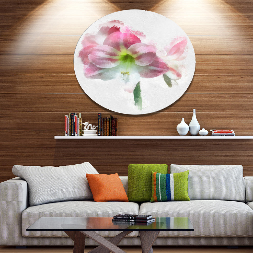 Pink Lily Flowers On White Sketch, Floral Round Wall Art, 11"
