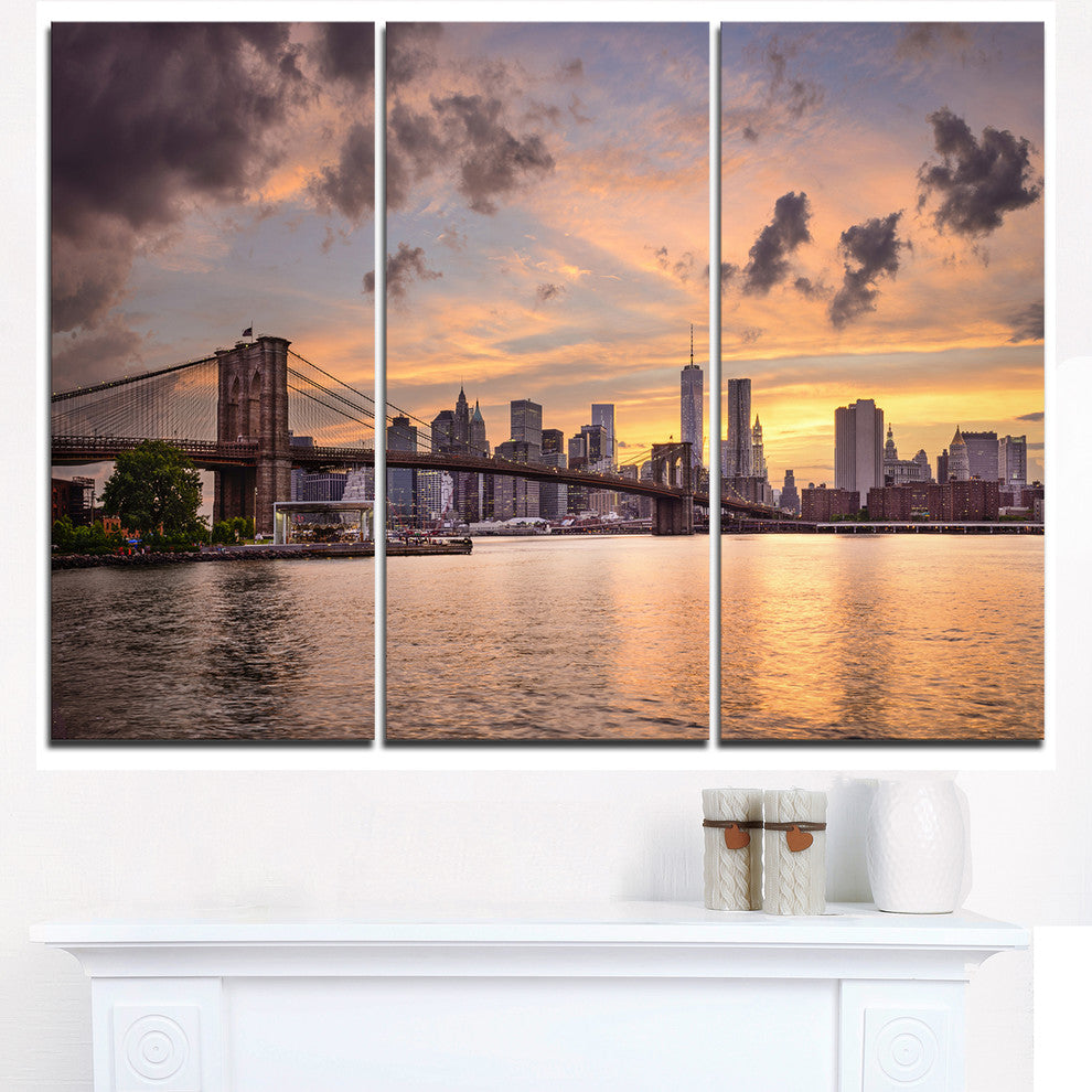 "New York City Skyline Under Dark Clouds" Metal Wall Art, 3 Panels, 36"x28"