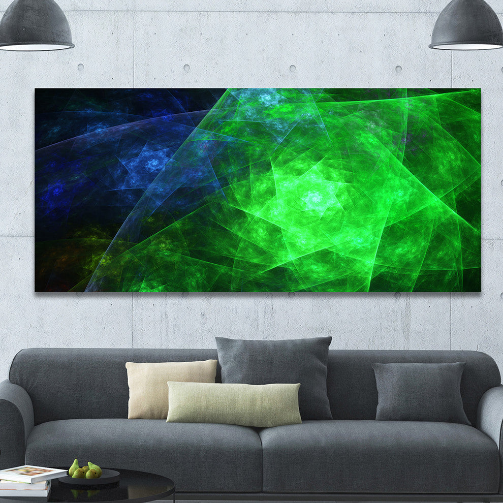 Green Rotating Polyhedron, Oversized Abstract Canvas Art Print, 60x28