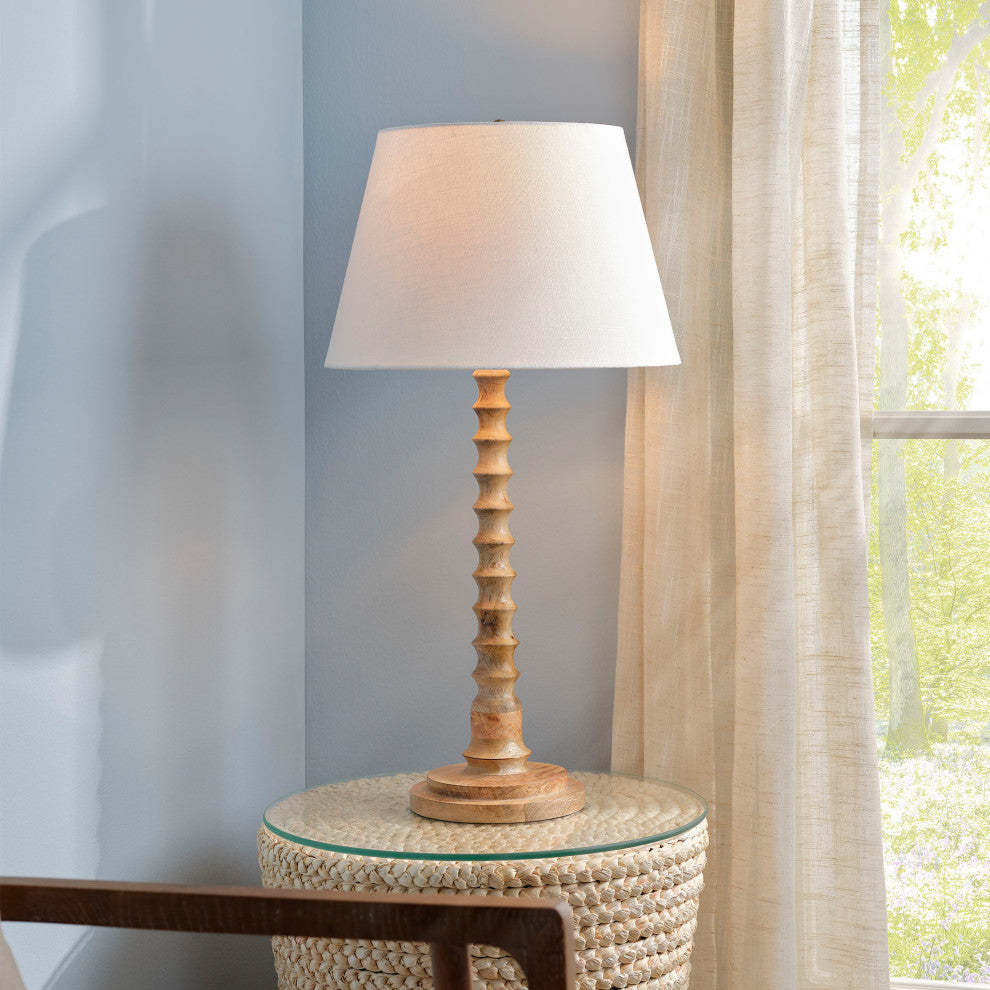Revolution Wood Table Lamp With Linen Shade, Natural