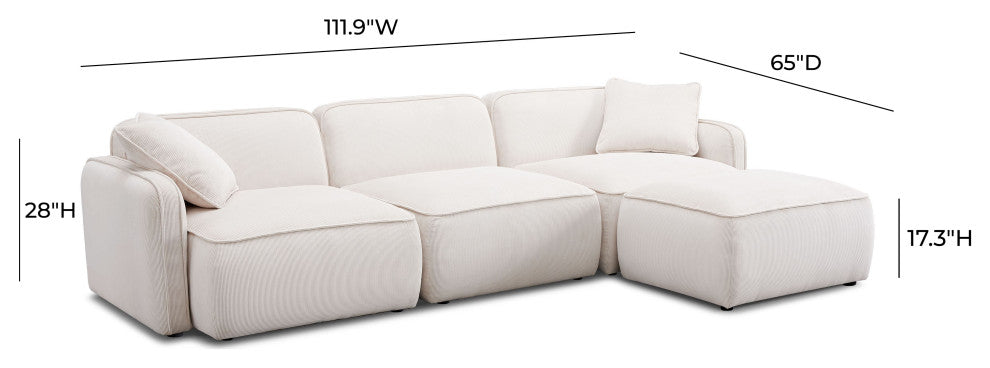 Travie 4-Piece Modular Sectional, White Sand