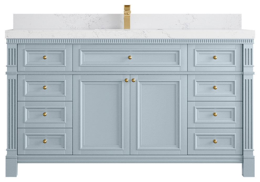 Paris 60" Single Sink Bathroom Vanity, Blue Heather 2" Empira Quartz