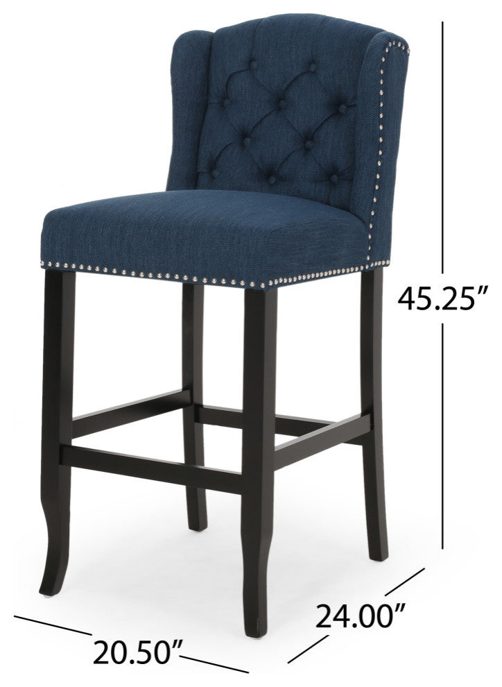 Plymouth Wingback Barstool, Navy Blue