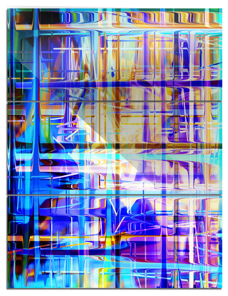"Blue Abstract Grid" Digital Glossy Metal Wall Art, 3 Panels, 28"x36"