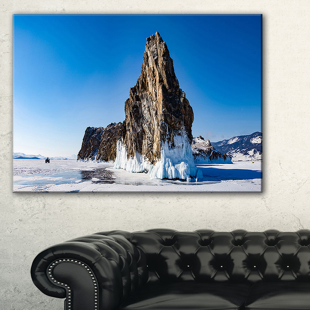"Winter Lake Baikal Panorama" Seashore Canvas Art, 32"x16"