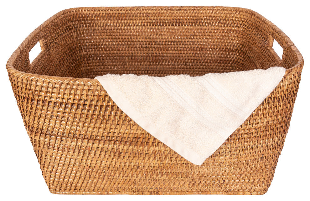 Saboga Home Family Basket With Cutout Handle, Honey Brown, 24"x20"x13"