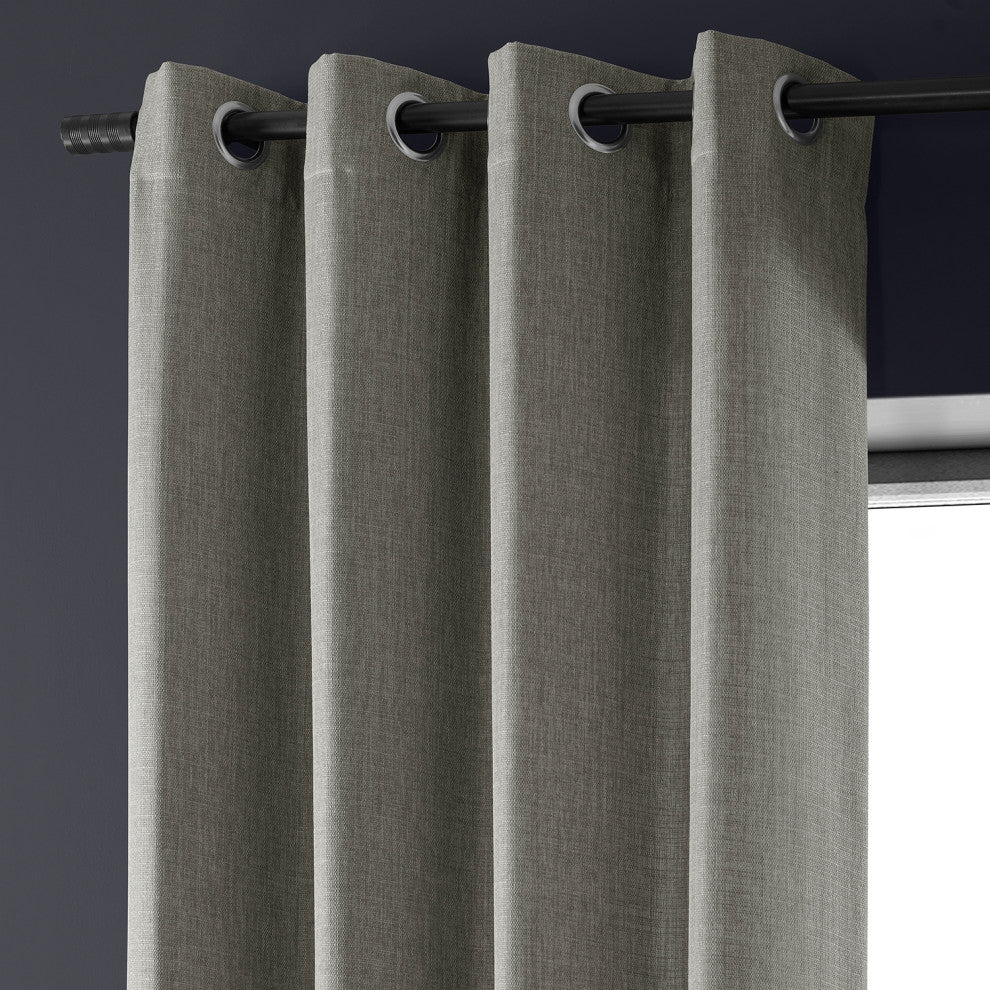 Italian Faux Linen Grommet Curtain Single Panel, Taupe Grey, 50w X 120l