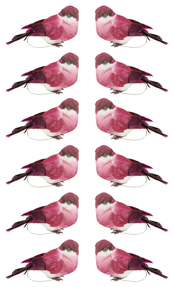 Mauve Bird Christmas Ornaments, Pink, Set of 12, 3.75"