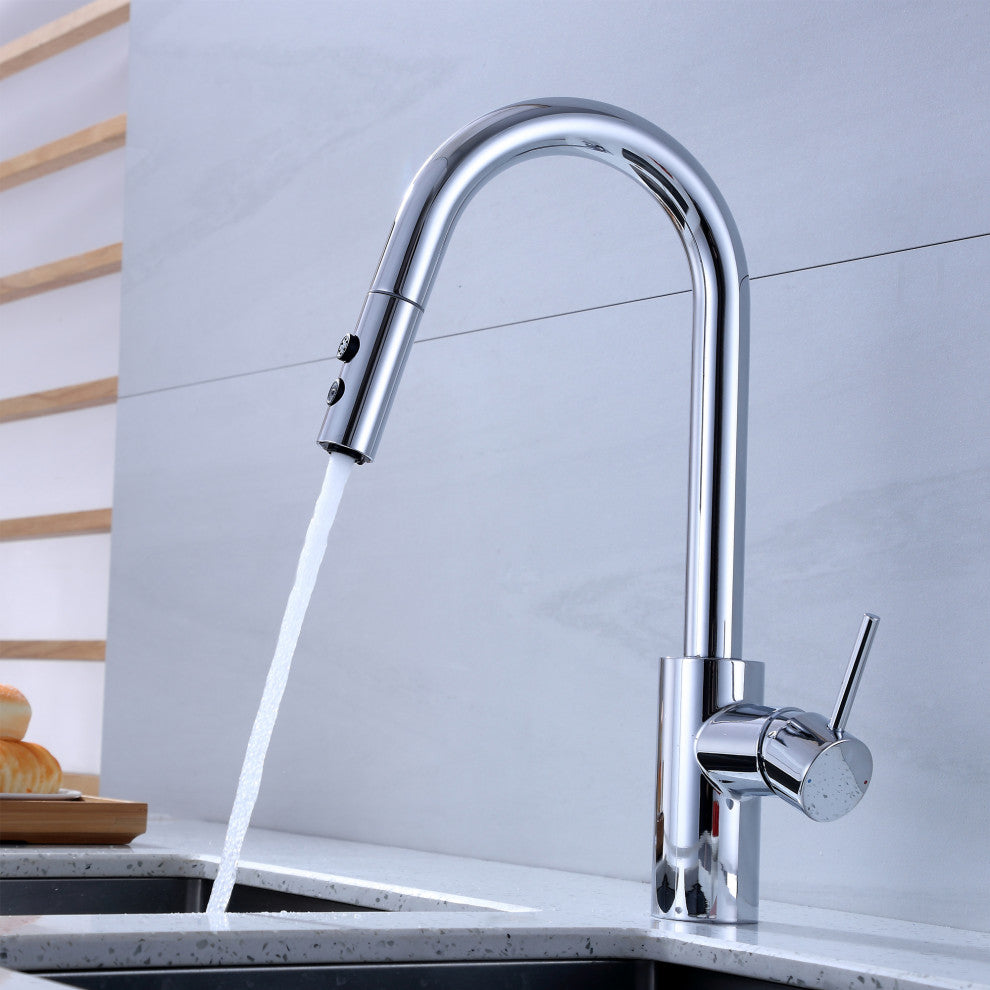 Luxier KTS21-T Single-Handle Pull-Down Sprayer Kitchen Faucet, Chrome