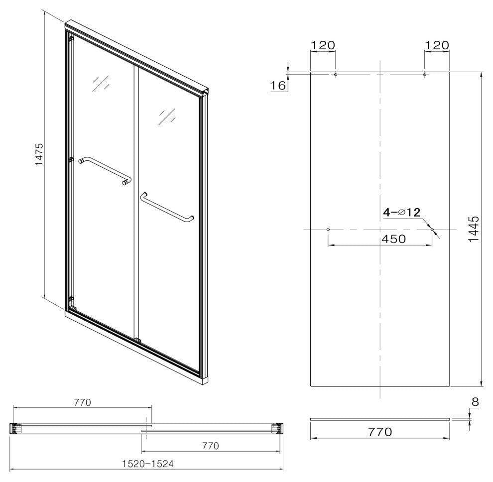 48" W x 76" H Double Sliding Semi-Frameless Shower Door