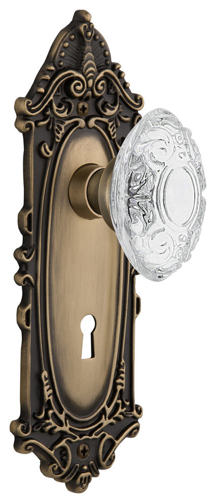 Victorian Plate Single Dummy, Keyhole Crystal Victorian Knob, Antique Brass