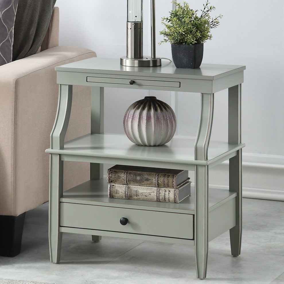 Newton Antique White Storage Nightstand, Grey