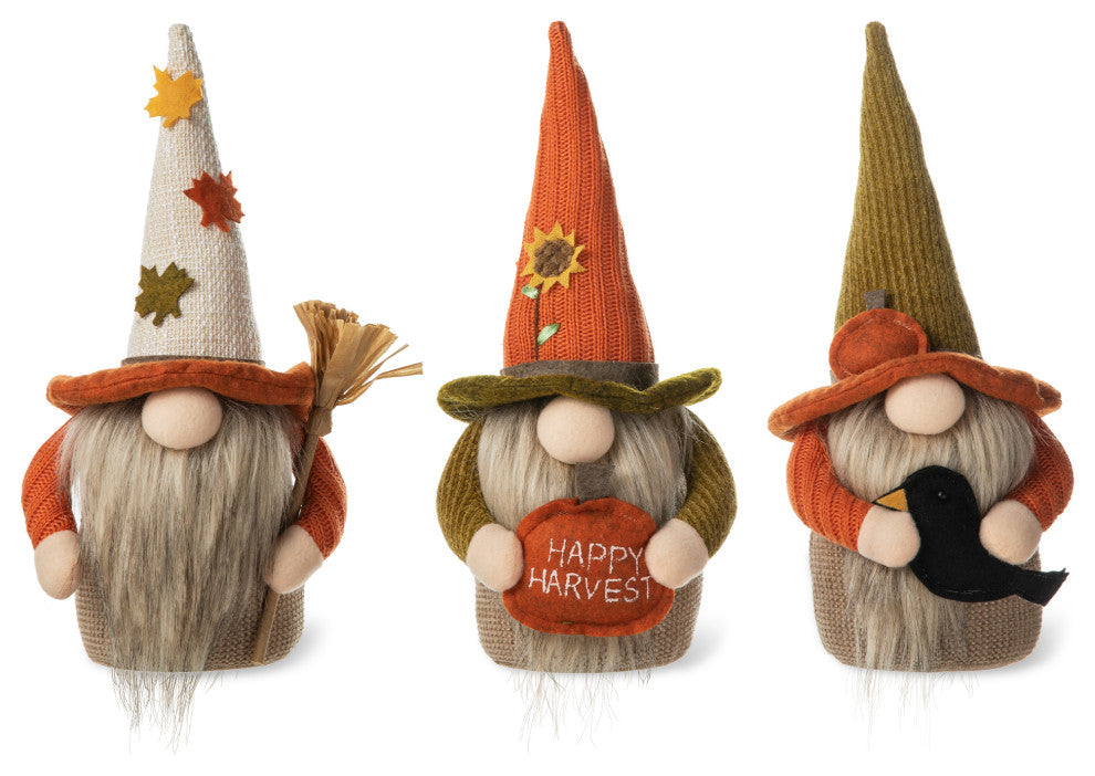 3-Piece Set 13"H Fall Fabric Gnome