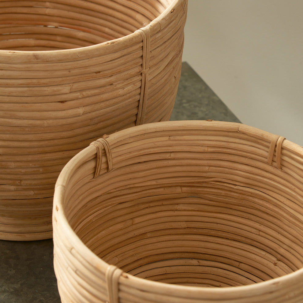 Cane Rattan Decorative Footed Bowls, Set of 2