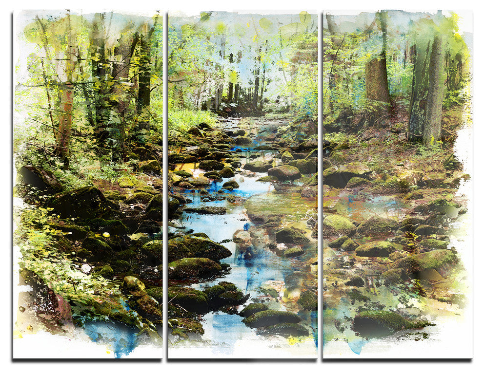 "Stream in the Forest" Metal Wall Art, 3 Panels, 36"x28"