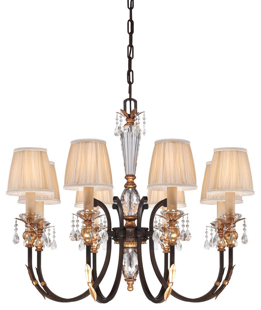 Bella Cristallo 8-Light Chandelier, French Bronze With Gold Highlights