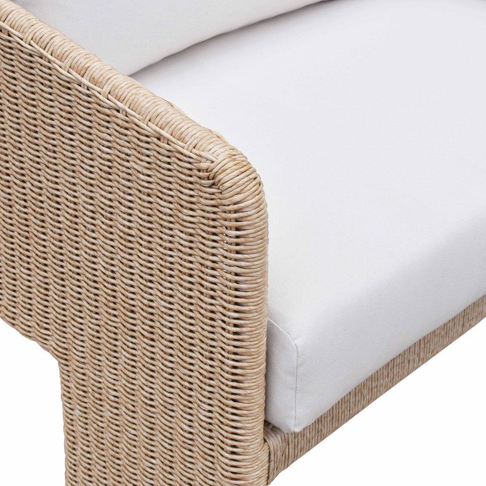 Alexa Rattan Performance Fabric Outdoor Sofa, Cream