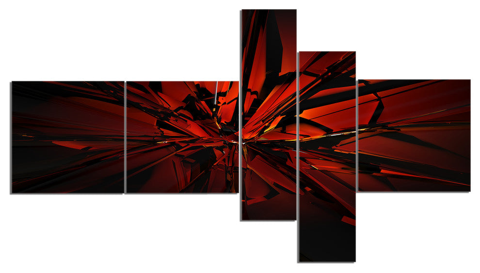 Beautiful Red 3D Crystal Design, Abstract Canvas Art Print, 60"x32", 5 panels