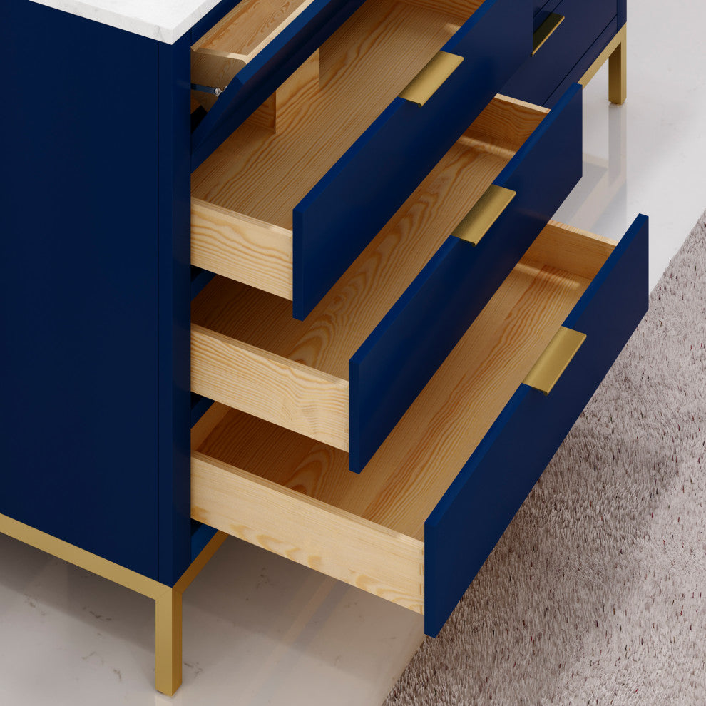 Bristol 60" Marble Countertop Vanity, Blue With Gooseneck Faucet