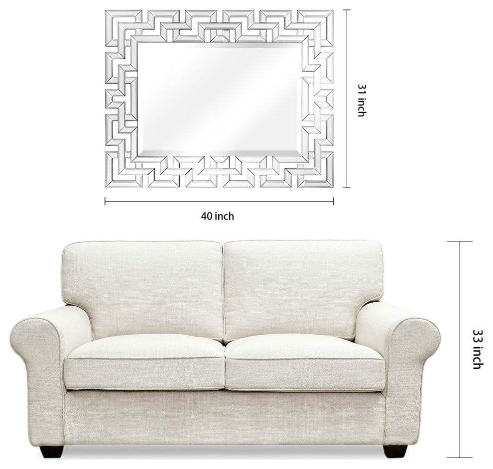 Rectangular Antique Wall Mirror, 0.75" Beveled Center, 40"x 31" Bathroom Mirror