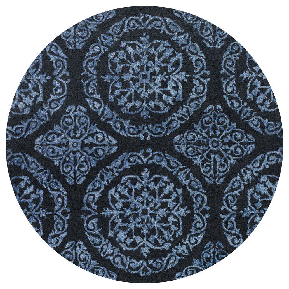 Satara Contemporary Area Rug, Black and Blue, 7'9" Round