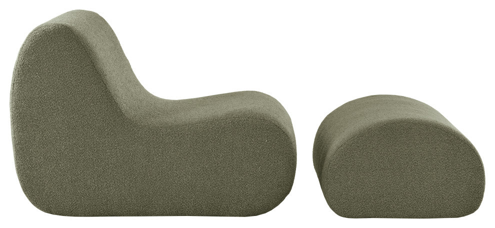 GDF Studio Minimalist Curved Design Accent Chair With Ottoman Set, Green